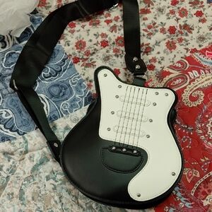 Novel Guitar-Shaped Crossbody Bag in Black and White